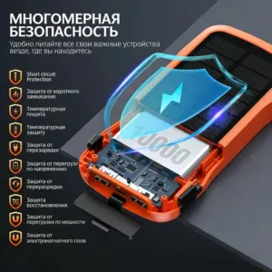 Солнечный портативный аккумулятор емкостью 10000 мАч со встроенным прикуривателем