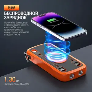 Солнечный портативный аккумулятор емкостью 10000 мАч со встроенным прикуривателем