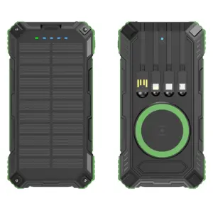 Солнечный портативный аккумулятор емкостью 20000 мАч с 4 кабелями, поддержкой быстрой зарядки 22,5 Вт PD