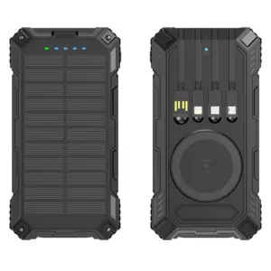 Солнечный портативный аккумулятор емкостью 20000 мАч с 4 кабелями, поддержкой быстрой зарядки 22,5 Вт PD