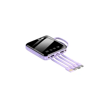 Мини-павербанк емкостью 10000 мАч со встроенными кабелями