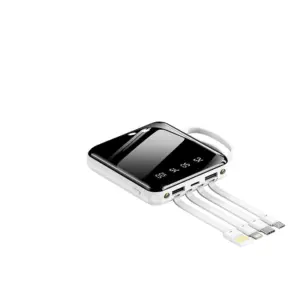 Мини-павербанк емкостью 10000 мАч со встроенными кабелями