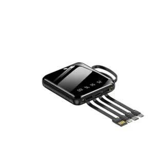 Мини-павербанк емкостью 10000 мАч со встроенными кабелями