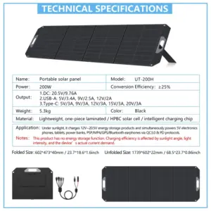 Складная портативная солнечная панель мощностью 200 Вт