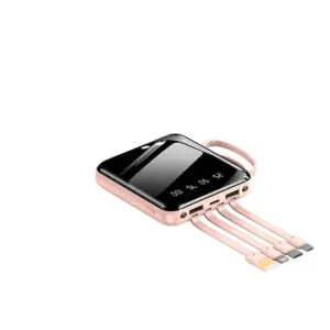 Мини-павербанк емкостью 10000 мАч со встроенными кабелями