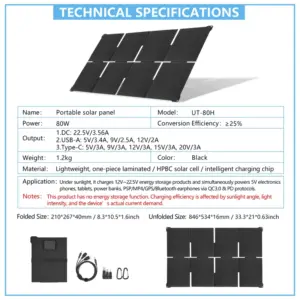 Легкая портативная солнечная панель мощностью 80 Вт