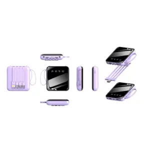 Мини-павербанк емкостью 10000 мАч со встроенными кабелями