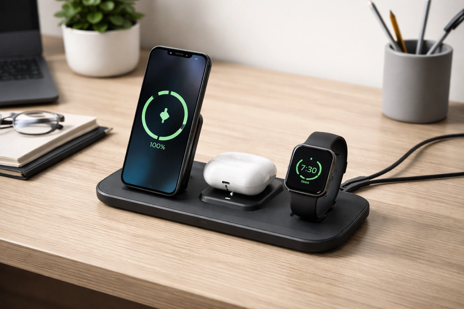 беспроводная зарядка 3 в 1 для гаджетов