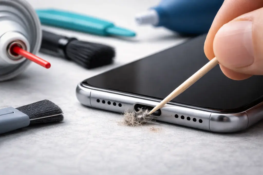 как почистить разъем зарядки от пыли