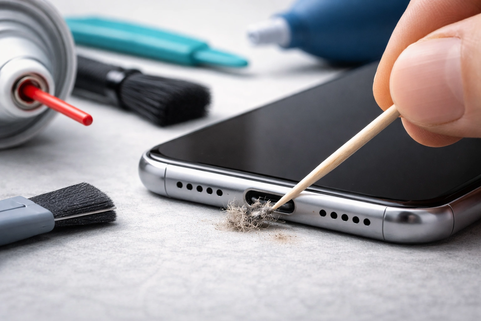 как почистить разъем зарядки от пыли