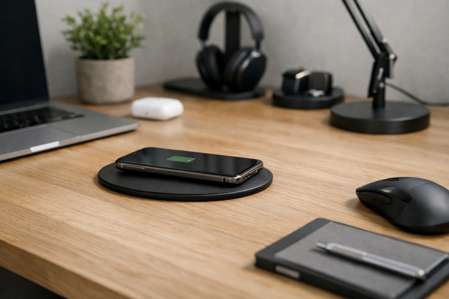 тонкая беспроводная зарядка на рабочий стол